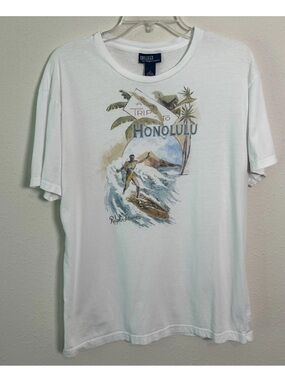 Vintage Ralph Lauren Honolulu Hawaii Surfing White T-Shirt Men’s Medium Rare